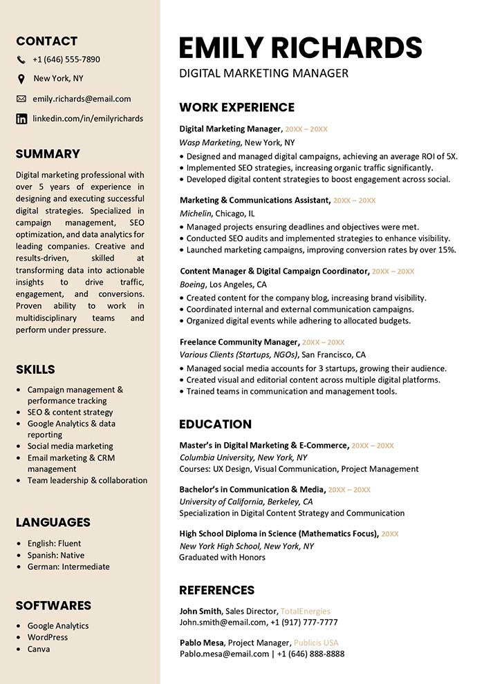 SA Easy Free Two-Column ATS Resume Template thumbnail